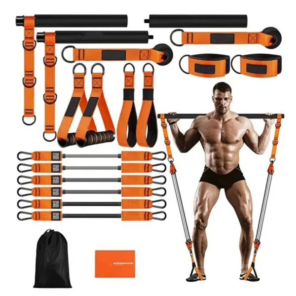 Multifunctional Pilates Bar and Sticks with Resistance Bands For Full Body Workouts